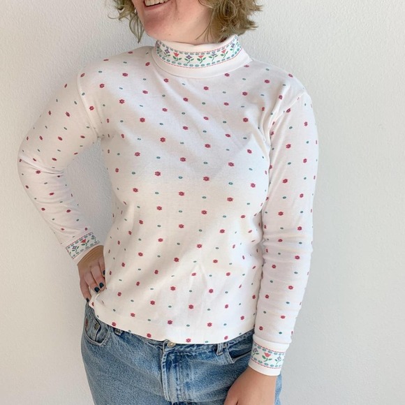 Ashley By 26 International Tops - VINTAGE 90s Ashley Multicolored Floral Long Sleeve Turtleneck Shirt Small